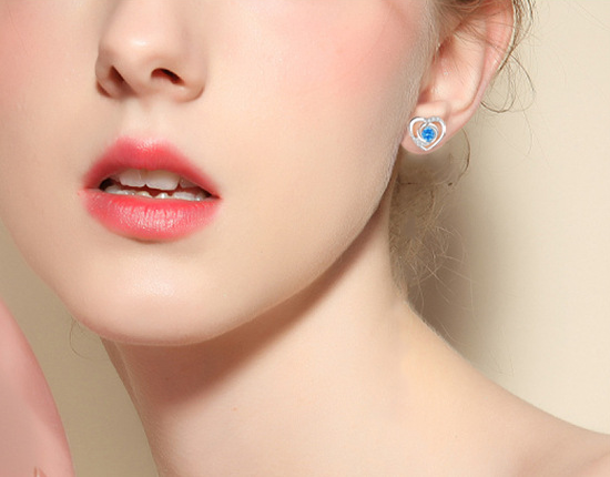 Heart Rose Design Sterling Sliver Zircon Studs