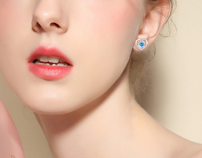 Heart Rose Design Sterling Sliver Zircon Studs