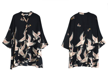 Summer Red-crowned Crane Designed Plus Sizes Women Shirts