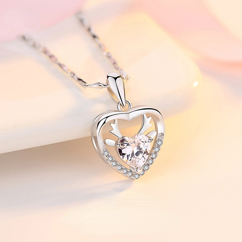 Christmas Elk Design Zircon Sterling Sliver Necklace