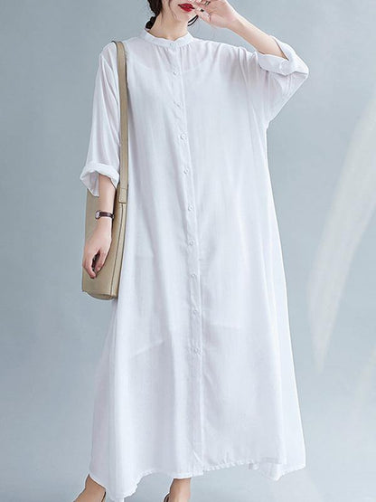 lSolid Round-Neck Shirts Long Dress-STYLEGOING
