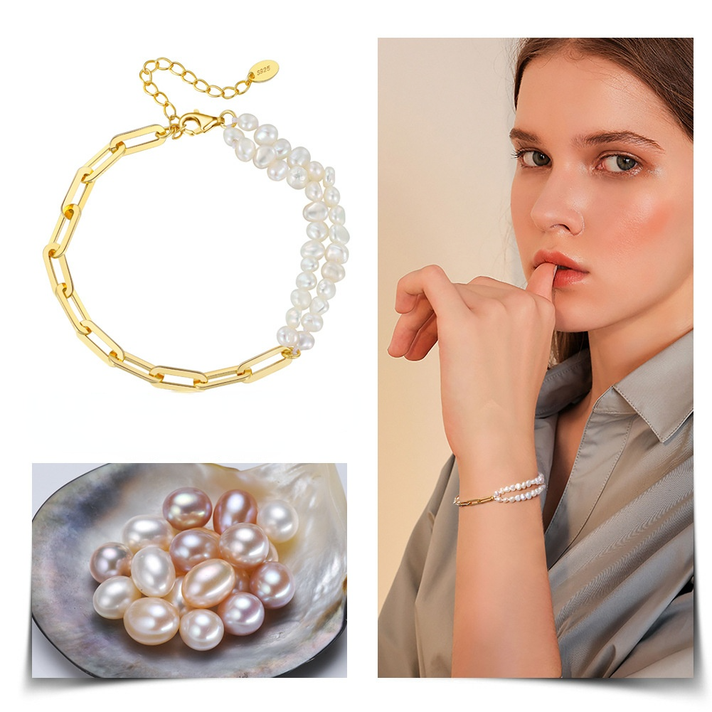Women Water Baroque Pearl Sterling Silver Bracelet