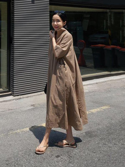 Casual Cozy Cotton Split-Side Long Dress-STYLEGOING