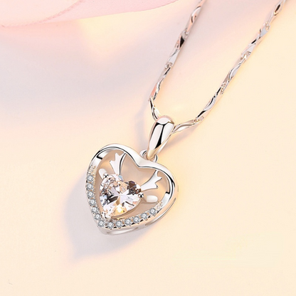 Christmas Elk Design Zircon Sterling Sliver Necklace