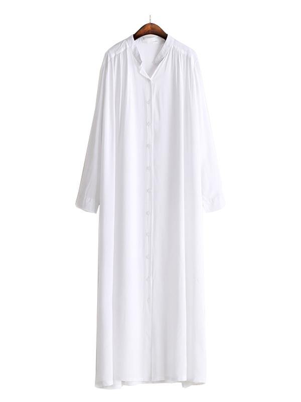 Solid Lapel Long Shirt Dress-STYLEGOING