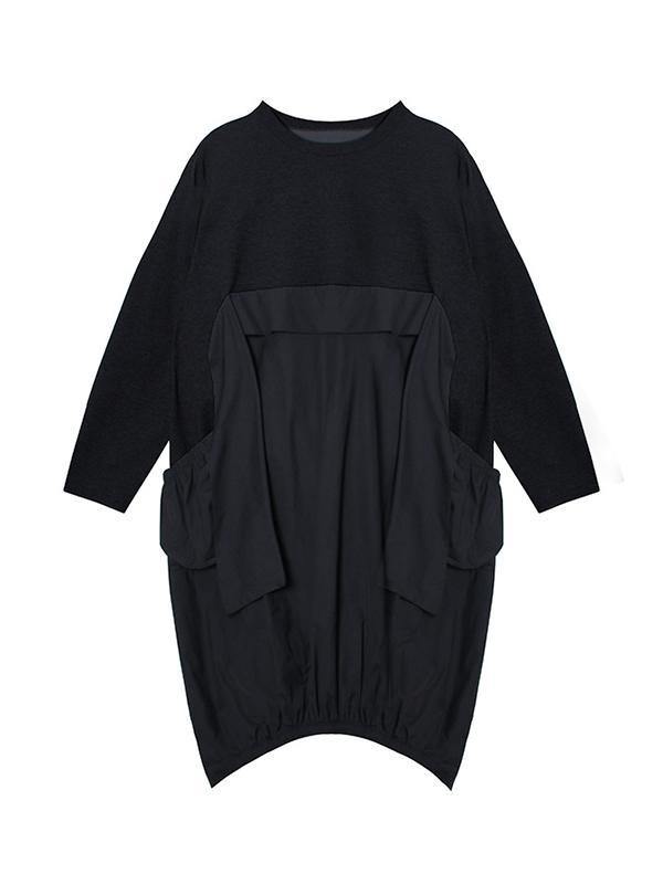 Loose Split-Joint Round-Neck Long Dress-STYLEGOING