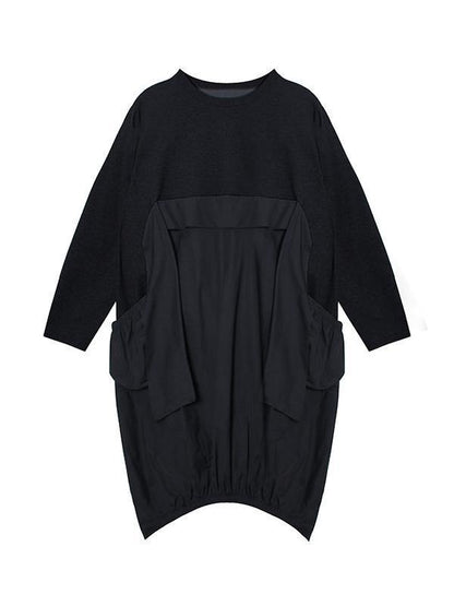 Loose Split-Joint Round-Neck Long Dress-STYLEGOING