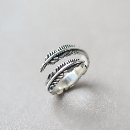 Vintage Hip Top Style Feather Open End Rings for Men&Women