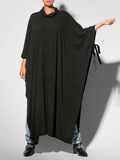 Black&Gray Lace-Up Split-Side Cape Outwear-STYLEGOING
