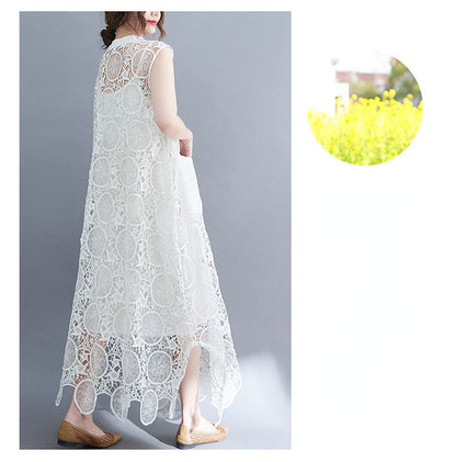 Vintage Lace Embroidery Sleeveless Two Pieces Dresses