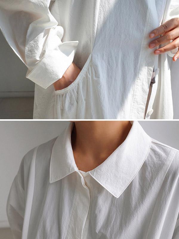 Urban White Lapel Long Shirt Dress-STYLEGOING