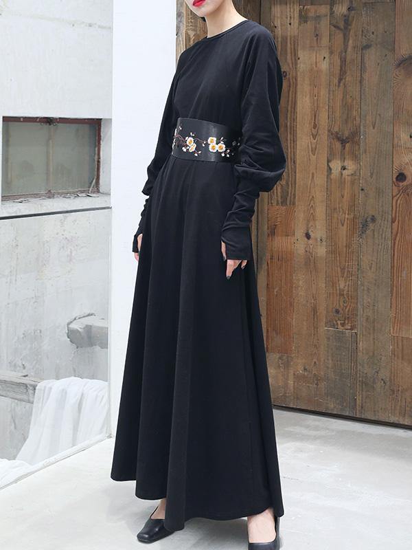 Vintage Solid Long Sleeve Dress-STYLEGOING