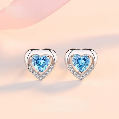 Lovely Heart Shape Zircon Silver Earring Studs