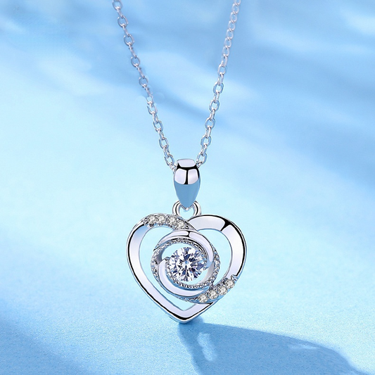 Permenant Heart Rose Design Sterling Sliver Zircon Necklace