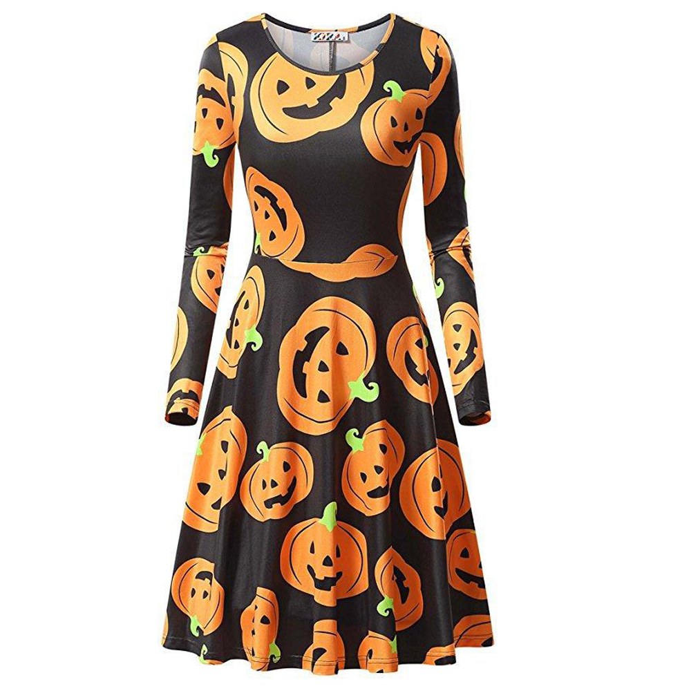 Halloween Pumpkin Long Sleeves Dresses-STYLEGOING