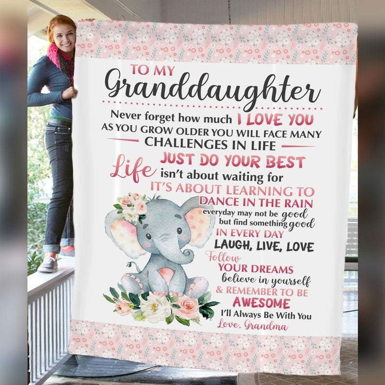 To My Granddaughter Elephant Envelope Fleece Blanket-The same as picture-50*60(inch)-Free Shipping at meselling99