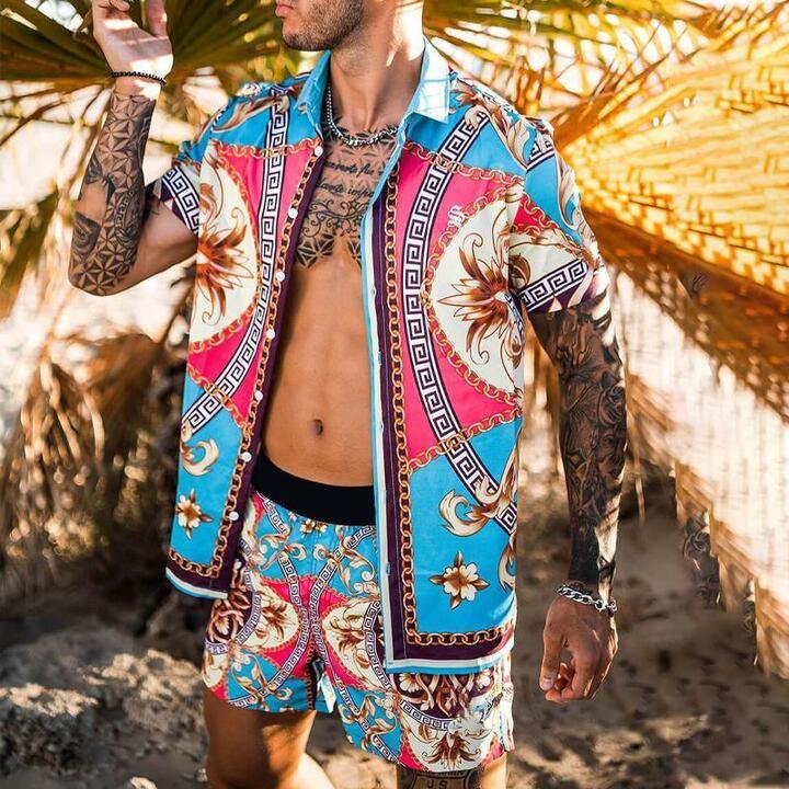 Summer Men Printed Casual Shorts and Tops-STYLEGOING