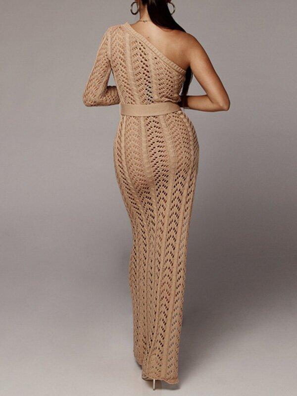 Sexy Hollow One-Shoulder Knitting Dresses-STYLEGOING