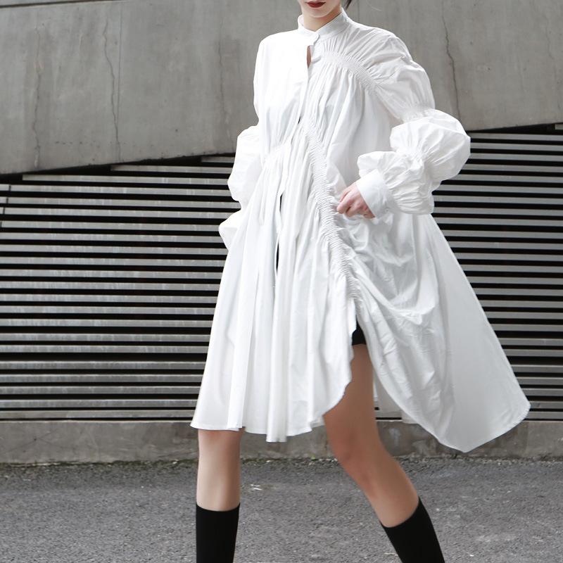 Loose Irregular Puff Shirt Short Dress-STYLEGOING