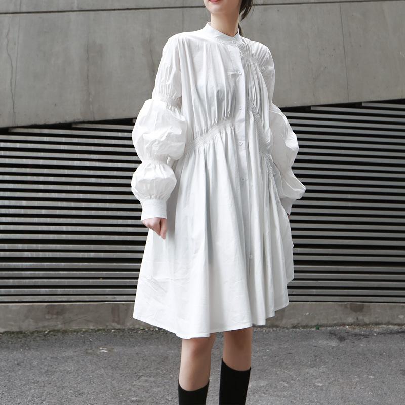 Loose Irregular Puff Shirt Short Dress-STYLEGOING