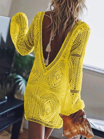Lace Hollow V-back Cover-up-STYLEGOING