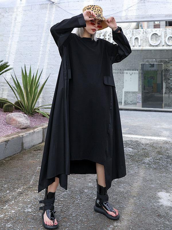 Black Loose A-line Long Sleeves Dresses-STYLEGOING