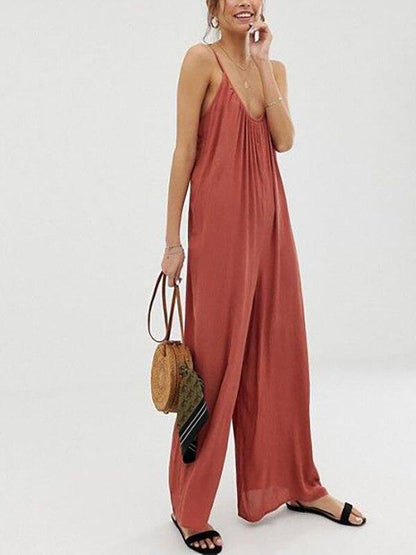 Loose Backless Wide Leg Jumpsuits-STYLEGOING
