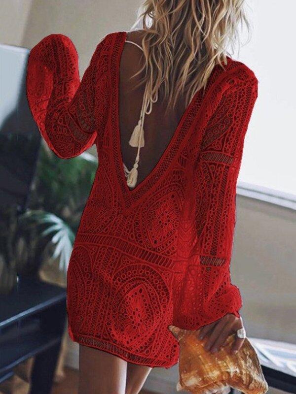 Lace Hollow V-back Cover-up-STYLEGOING