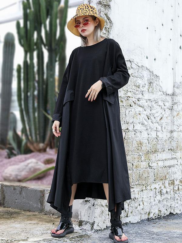 Black Loose A-line Long Sleeves Dresses-STYLEGOING