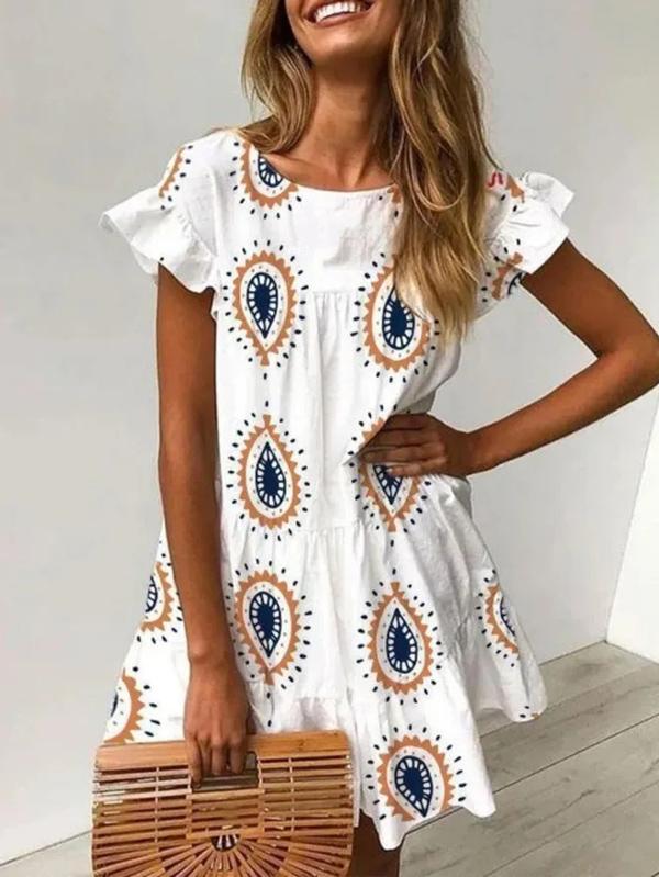 Falbala Short Sleeve Mini/Short Dress-STYLEGOING