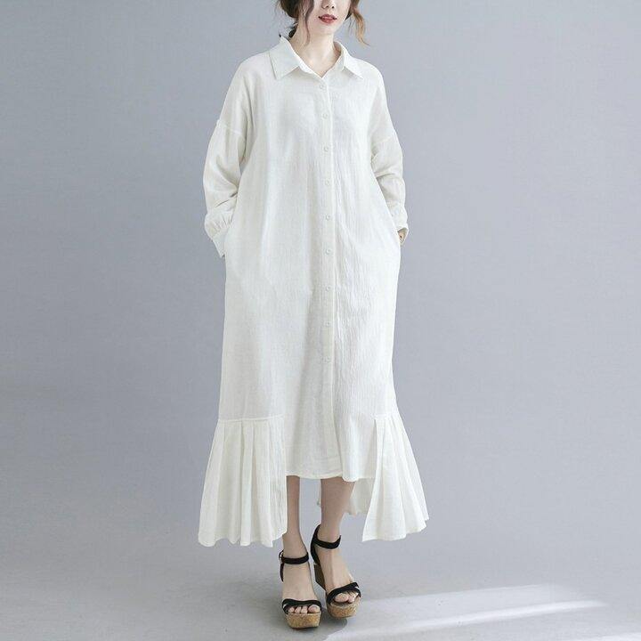 Lapel Cotton And Linen Long Maxi Dress-STYLEGOING