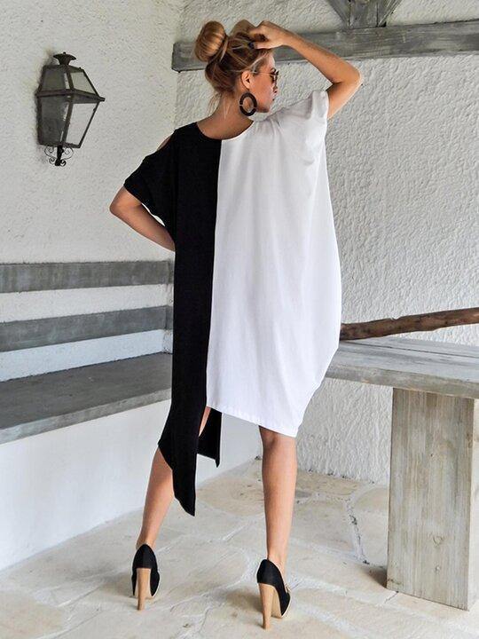 Asymmetric Split-Joint Batwing Sleeve Dress-STYLEGOING