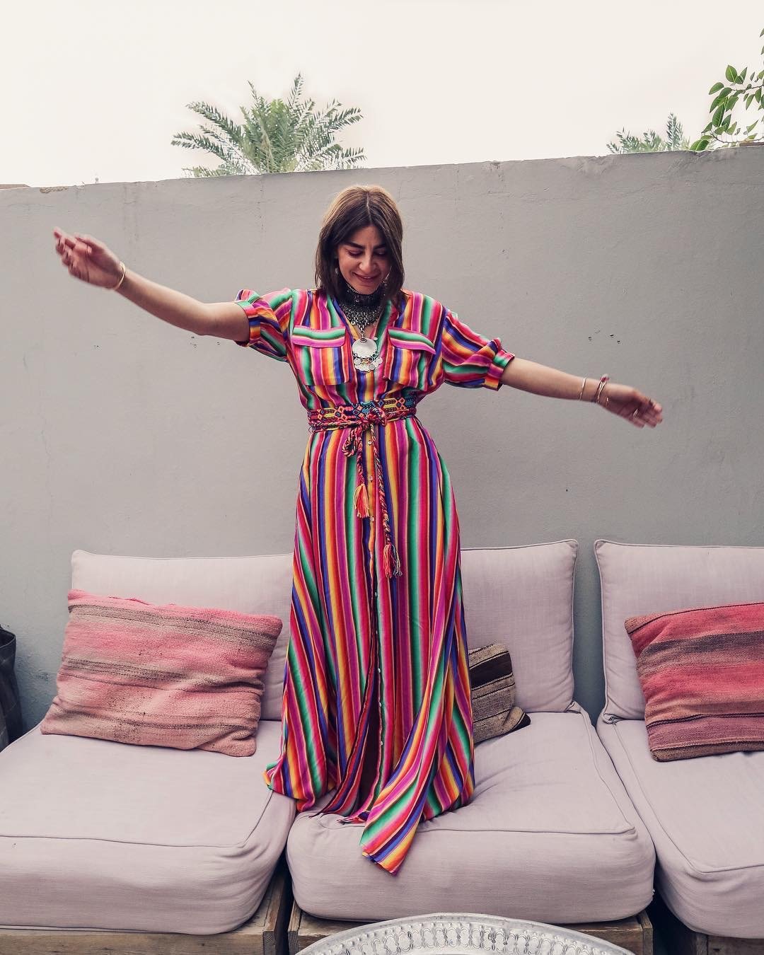 Bohemia Striped Shirt Half Sleeves Maxi Dress-STYLEGOING