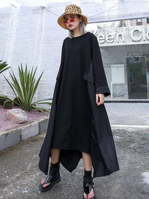 Black Loose A-line Long Sleeves Dresses-STYLEGOING