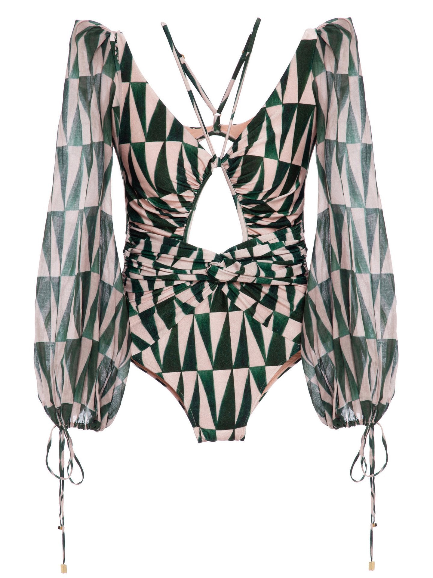 V-Neck Long Sleeves One-Piece Swimwear-STYLEGOING