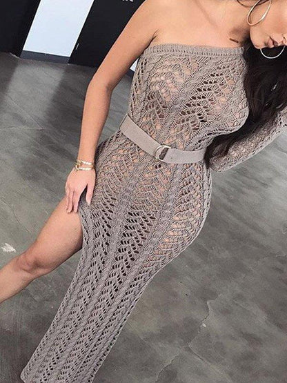 Sexy Hollow One-Shoulder Knitting Dresses-STYLEGOING