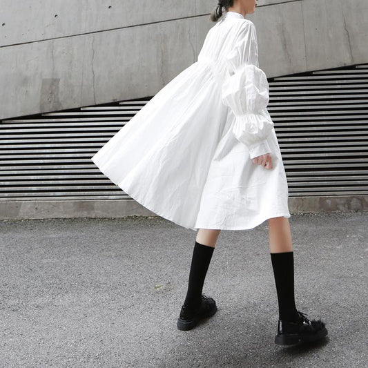 Loose Irregular Puff Shirt Short Dress-STYLEGOING
