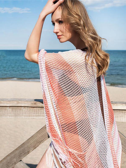 Summer Striped Tasseled Beach Cover-Ups-STYLEGOING