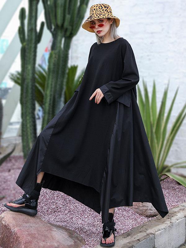 Black Loose A-line Long Sleeves Dresses-STYLEGOING