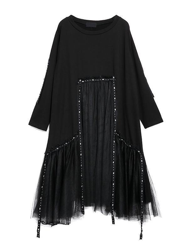 Black Loose Rivet Gauze Splicing Dress-STYLEGOING