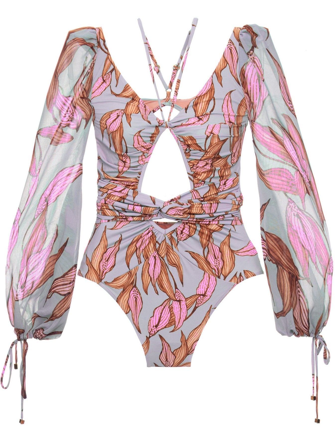 V-Neck Long Sleeves One-Piece Swimwear-STYLEGOING