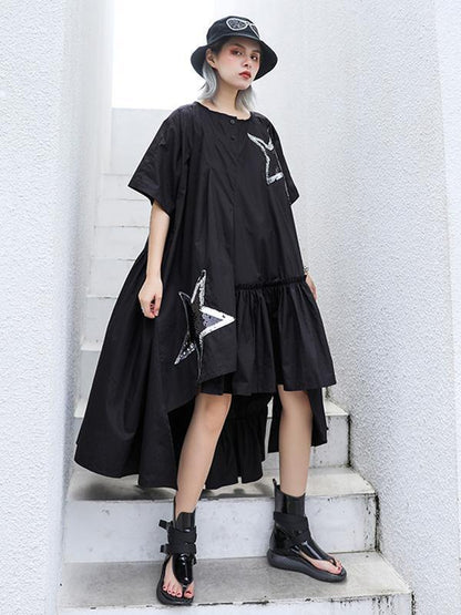 Black Oversize Asymmetric Stars Dress-STYLEGOING