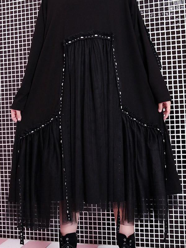 Black Loose Rivet Gauze Splicing Dress-STYLEGOING