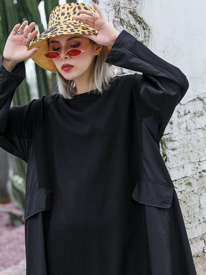 Black Loose A-line Long Sleeves Dresses-STYLEGOING
