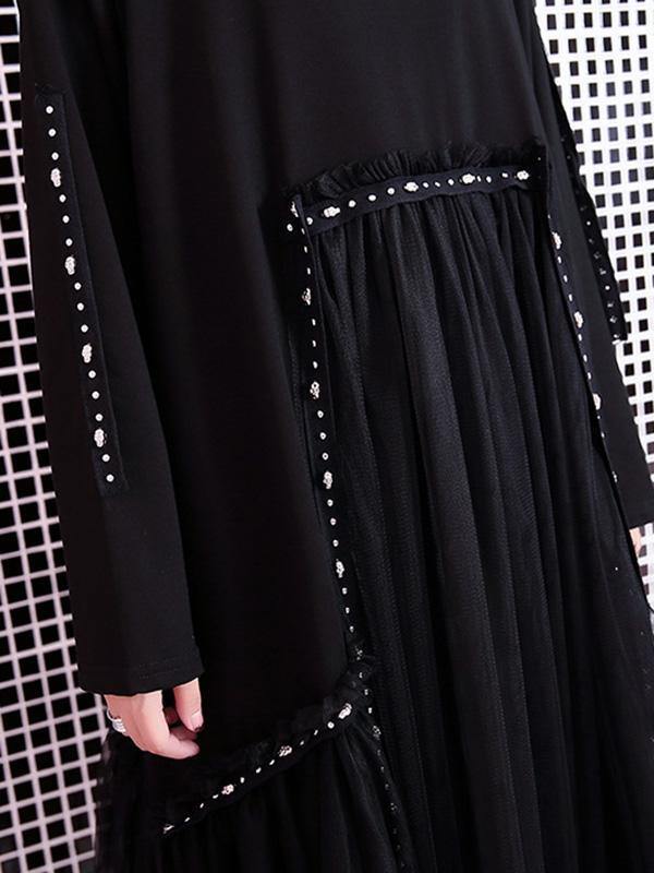 Black Loose Rivet Gauze Splicing Dress-STYLEGOING