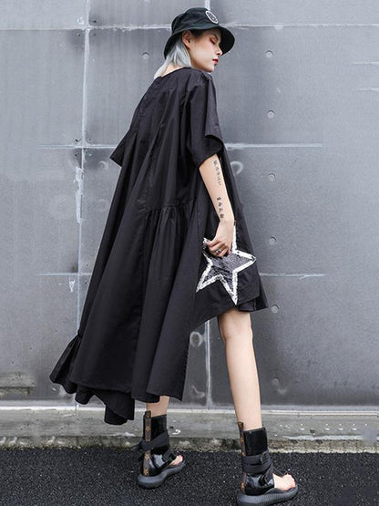 Black Oversize Asymmetric Stars Dress-STYLEGOING