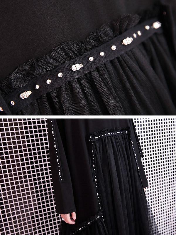 Black Loose Rivet Gauze Splicing Dress-STYLEGOING