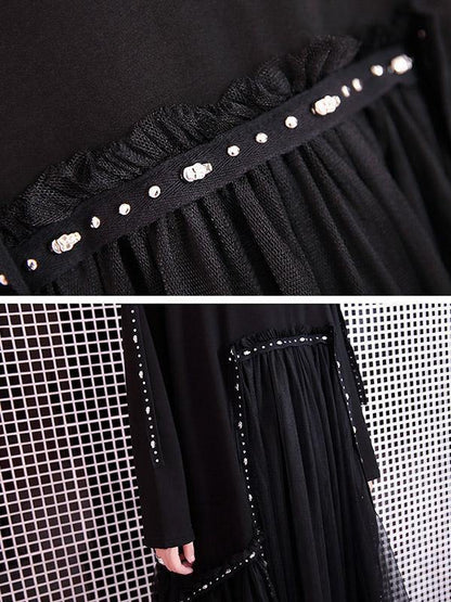 Black Loose Rivet Gauze Splicing Dress-STYLEGOING