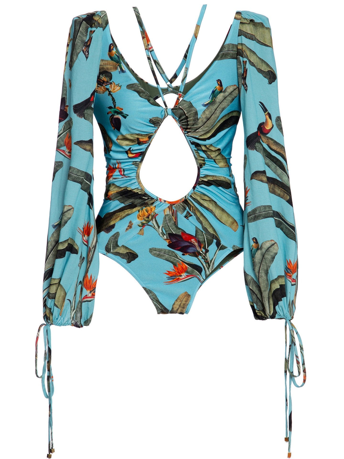 V-Neck Long Sleeves One-Piece Swimwear-STYLEGOING