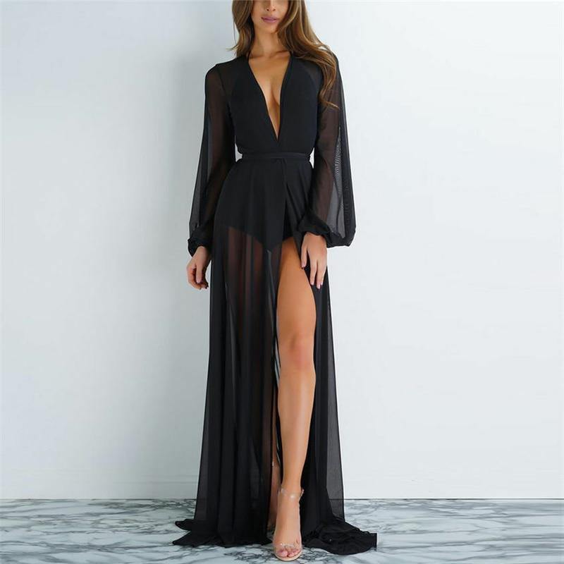 Women Kaftan Mesh Long Bikini Beach Dress-STYLEGOING